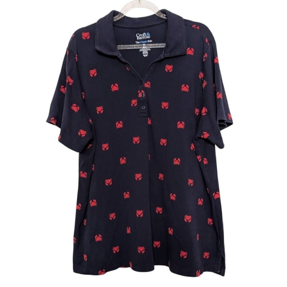 Croft & Barrow Crab Classic Polo Shirt Womens Size 2X Blue Short Sleeve Summer